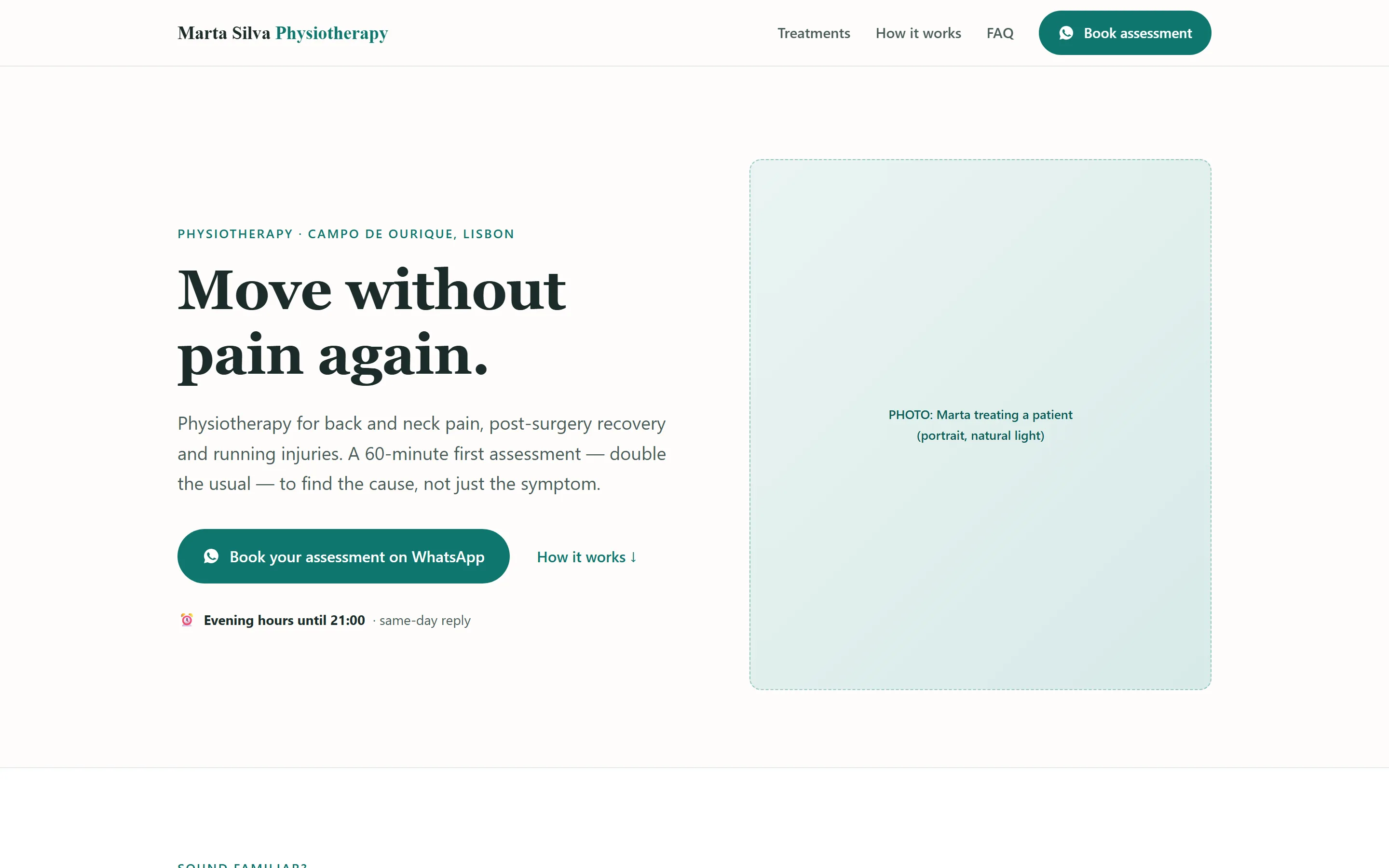 A professional physiotherapy website built with The Fold Method
